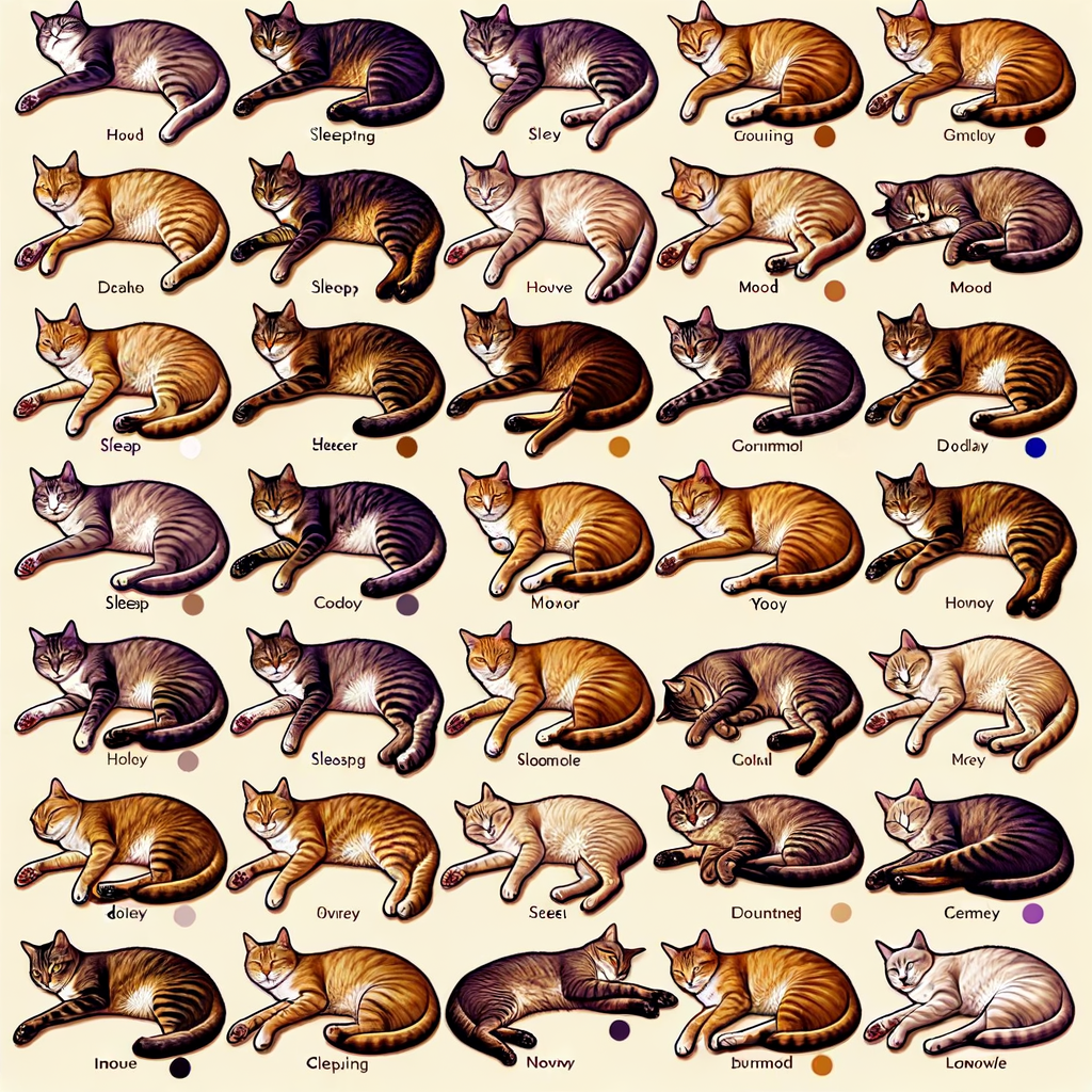 Infographic illustrating various cat sleeping positions and their meaning, aiding in understanding cat behavior, interpreting cat sleep patterns, and recognizing cat mood signs.