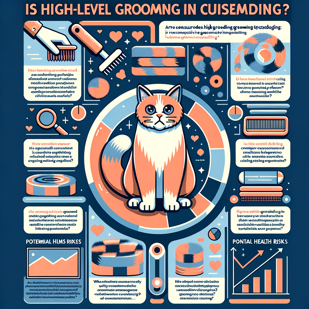 Infographic illustrating reasons for excessive cat grooming, normal cat grooming behavior, and related health issues, providing insights into understanding cat grooming habits for an article on 'Why Do Cats Groom Themselves Excessively, and Is It Normal?