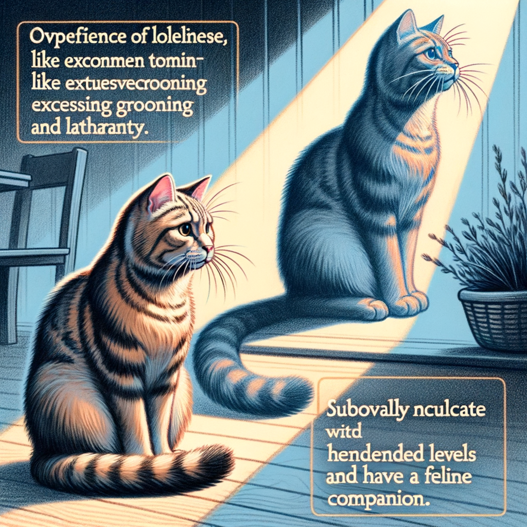 Infographic illustrating cat loneliness signs and behavior changes, demonstrating the benefits of adopting a second cat for increased playfulness and socialization, and providing tips on introducing a new cat companion.