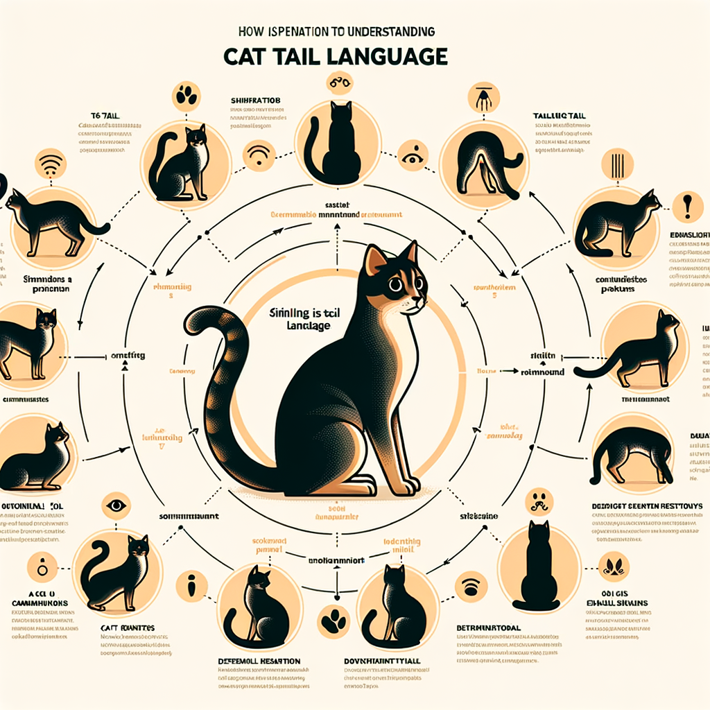Infographic explaining the meaning of various cat tail positions, movements, and signals for understanding cat tail language, communication, and behavior.