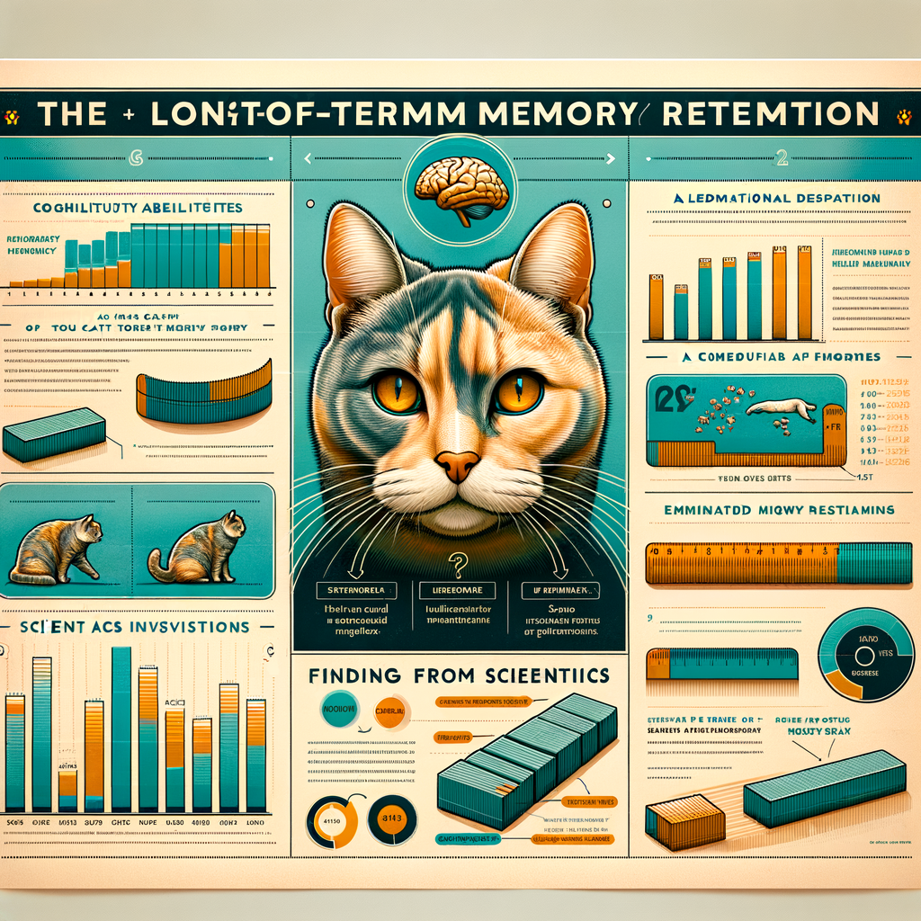 Infographic illustrating cat memory span, long-term memory in cats, understanding cat memory, and cat cognitive abilities, with research findings on cat memory duration, recall, and how far back cats can remember for memory retention.