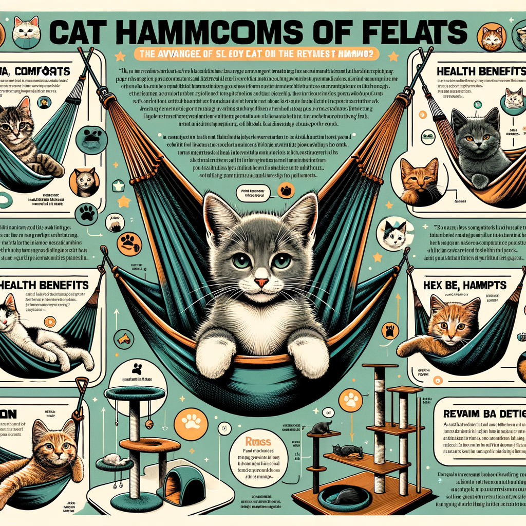 Infographic illustrating different cat hammocks being used by kittens and adult cats, highlighting hammock benefits, cat hammock reviews, and tips for choosing suitable hammocks for cats.