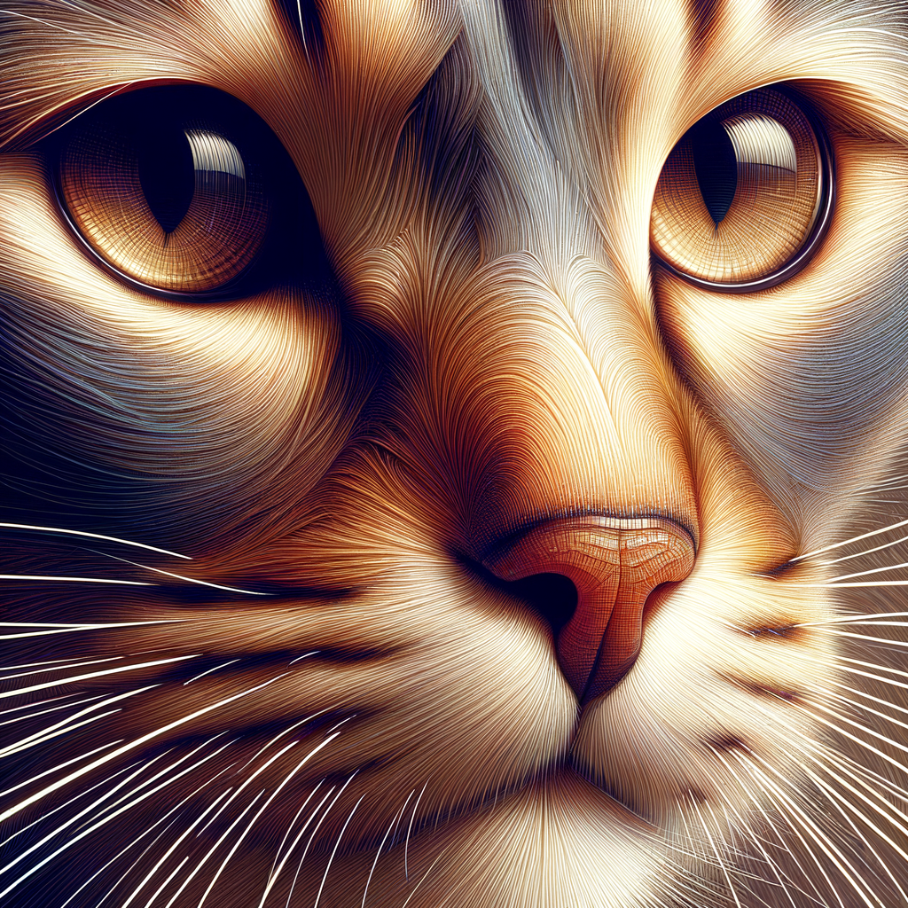 Close-up illustration of a cat's whisker anatomy, highlighting the sensitivity, movement, and importance of cat whiskers for their health and behavior, providing visually engaging facts for understanding cat whisker function.