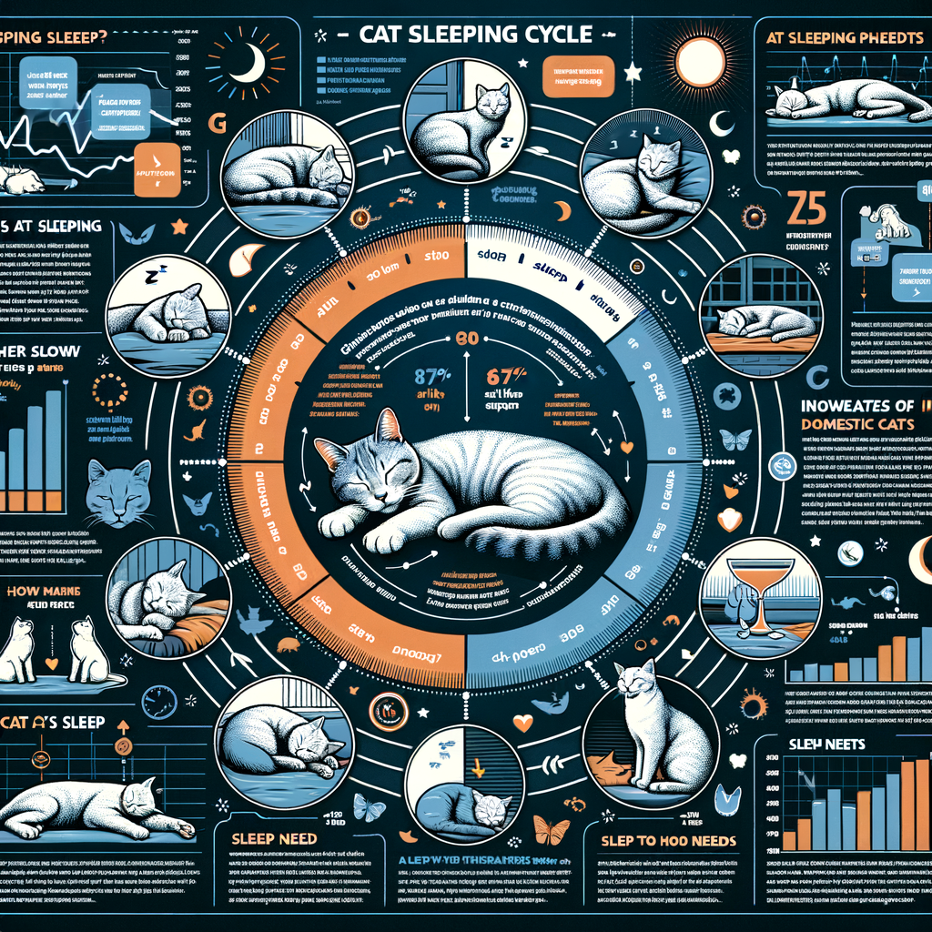 Infographic explaining cat sleep requirements, patterns, and habits for better cat sleep health, highlighting the importance of sleep for cats and tips for improving cat sleep quality.