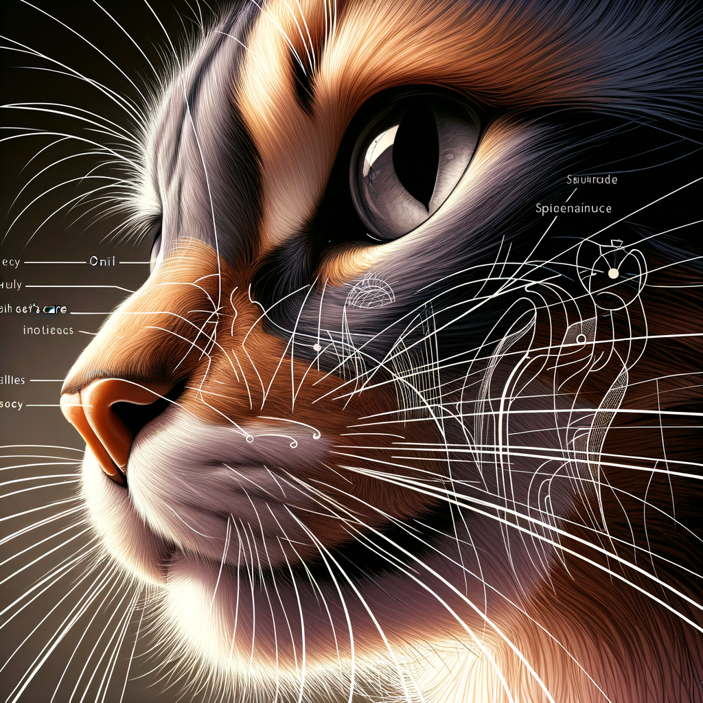 Close-up image illustrating the anatomy, sensitivity, and movement of cat whiskers, highlighting their function and importance for a cat's health and care.