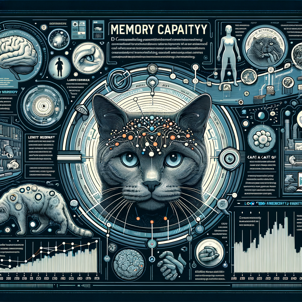 Infographic showcasing feline memory capacity, cat memory span timeline, long-term memory in cats, and cat memory recall, with references to cat memory research for understanding how cats remember past events.