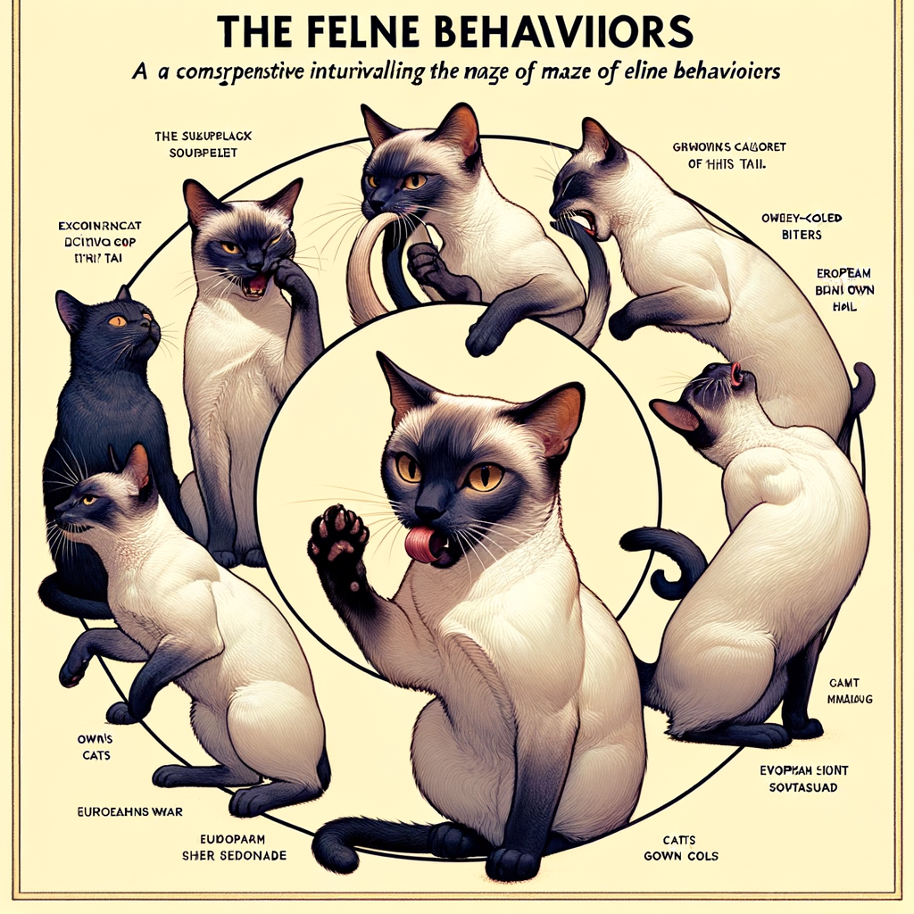 Professional illustration explaining feline behavior, specifically cat licking and biting actions, providing insights into understanding cat behavior mystery for decoding feline actions.