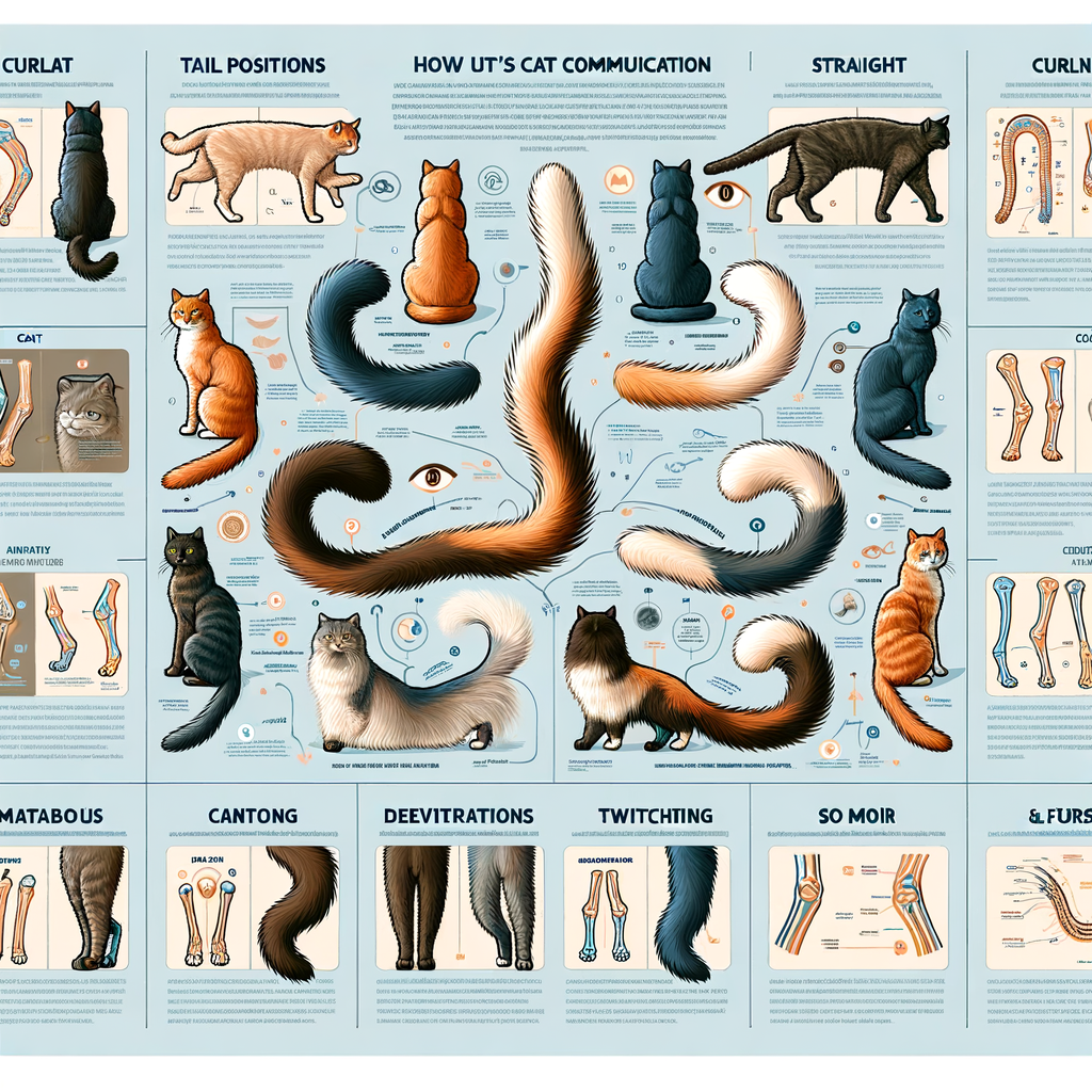 Infographic explaining cat tail functions and uses, understanding cat's tail behavior and movements, interpreting meaning of cat tail signals, and showcasing cat tail anatomy for effective cat tail communication.