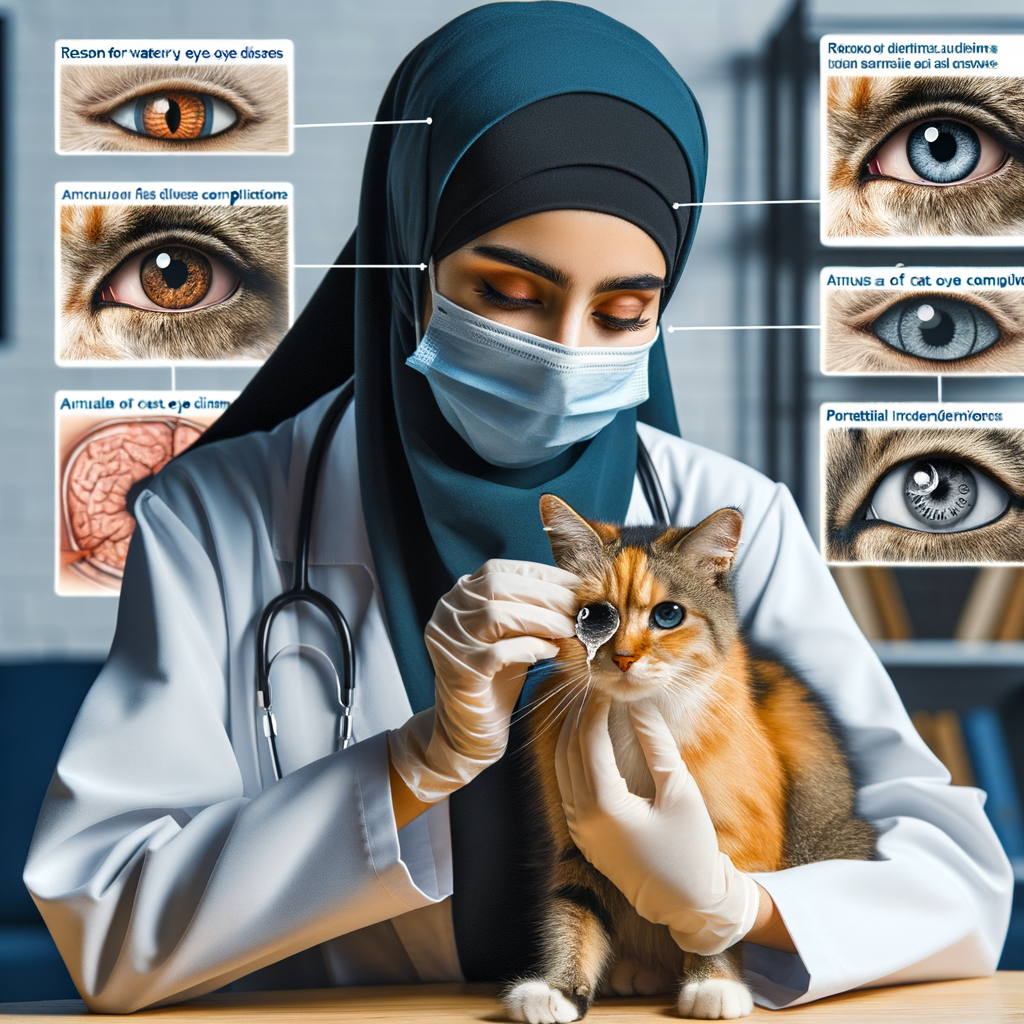 Vet examining cat with watery eyes, highlighting causes of watery eyes in cats, common cat eye problems, and treatments for feline eye conditions, providing a guide on how to treat cat's watery eyes and remedies for cat eye infection symptoms.