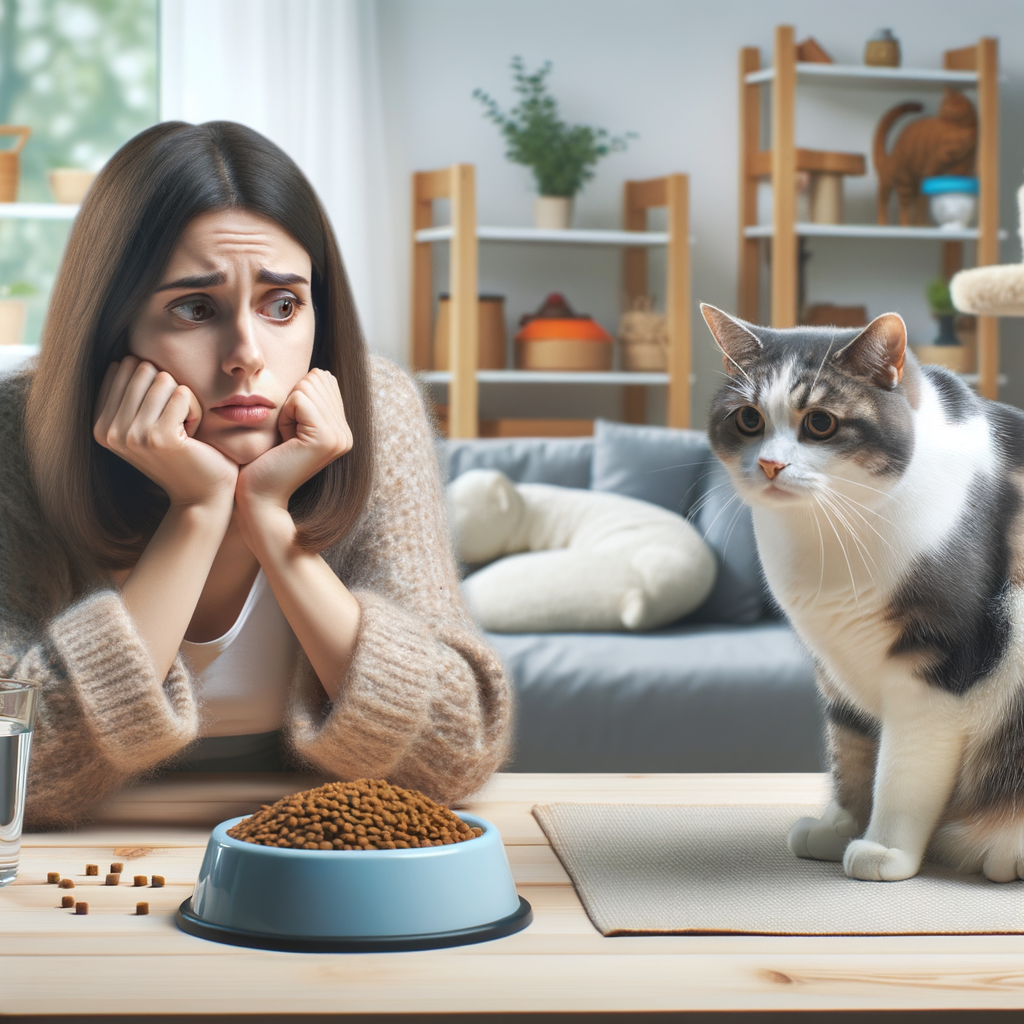 Concerned pet owner observing cat refusing food, highlighting reasons for cat's sudden loss of appetite and potential cat health problems related to eating disorders